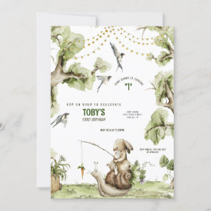 Woodland Bunny Rabbit Vist Birthday Party Invit Kaart