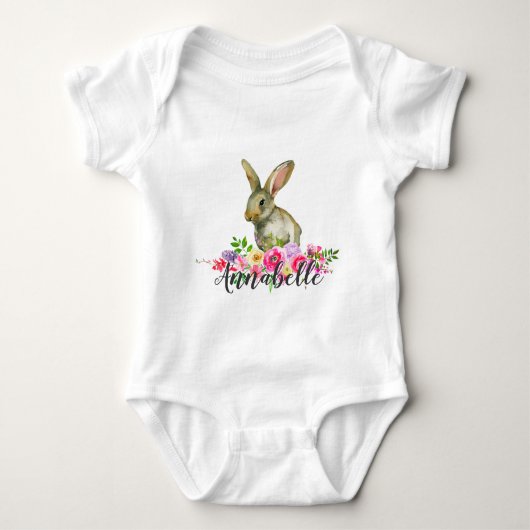Woodland Bunny Rabbit Waterverf Bloemen Baby Monog Romper (Voorkant)