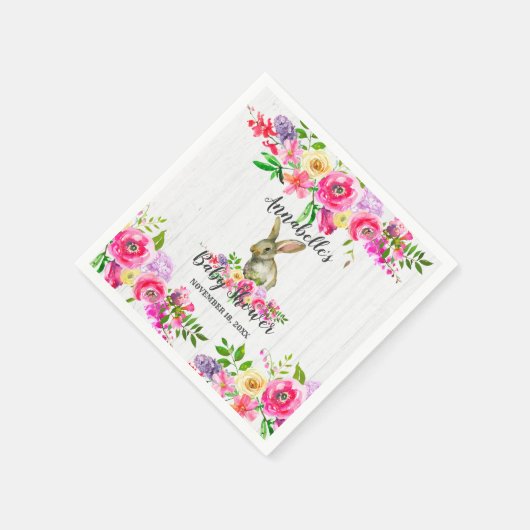 Woodland Bunny Rabbit Waterverf Bloemen Baby Showe Servetten (Hoek)