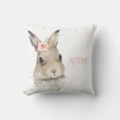 Woodland Bunny Rabbit Waterverf Persoonlijke naam Kussen (Voorkant)