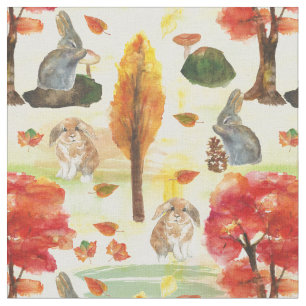 Woodland Bunny Rabbit Waterverf Stof