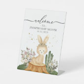Woodland Bunny Rabbit Welcome Baby Shower Reclamebord Met Voetstuk (Voorkant)
