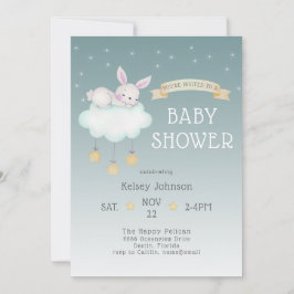 Woodland Bunny Stars Baby shower Invitation Kaart