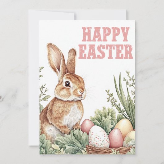 Woodland Bunny Wishes – Happy Easter Kaart (Voorkant)