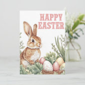 Woodland Bunny Wishes – Happy Easter Kaart (Staand voorkant)