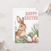 Woodland Bunny Wishes – Happy Easter Kaart (Voorkant / Achterkant in situ)