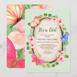 Woodland Butterfly Girl Baby shower Invitation Kaart