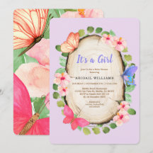 Woodland Butterfly Girl Baby shower Invitation