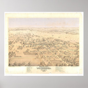 Woodland, CA. Panoramische kaart (1874A) Poster