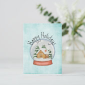 Woodland Cabin Holiday Snow Wereldbol Briefkaart (Staand voorkant)