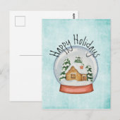 Woodland Cabin Holiday Snow Wereldbol Briefkaart (Voorkant / Achterkant)