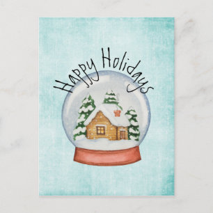Woodland Cabin Holiday Snow Wereldbol Briefkaart