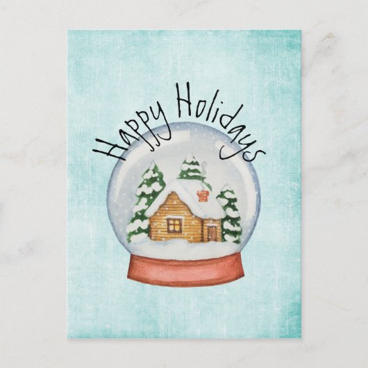 Woodland Cabin Holiday Snow Wereldbol Briefkaart (Voorkant)