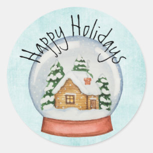 Woodland Cabin Holiday Snow Wereldbol Ronde Sticker
