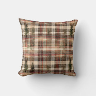 Woodland Cabin Plaid Pine Tree Kussen
