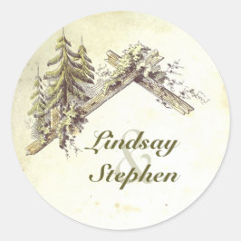 Woodland Cabin rustieke bruiloft Ronde Sticker