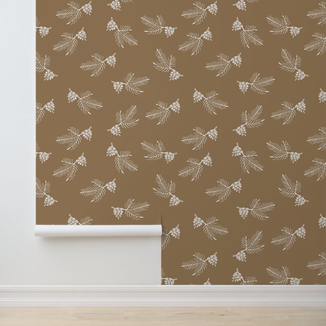 Woodland Cabin Tan Pine & Pinecone Patroon Behang (Applicatie)