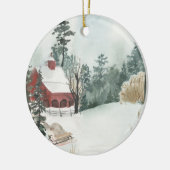Woodland Cabin Waterverf Aangepaste foto Keramisch Ornament (Links)