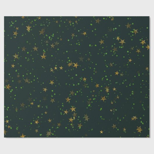Woodland Cali Deep Green Stars Forest Gold Cadeaupapier (Vlak)