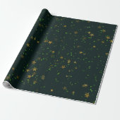 Woodland Cali Deep Green Stars Forest Gold Cadeaupapier (Uitgerold)