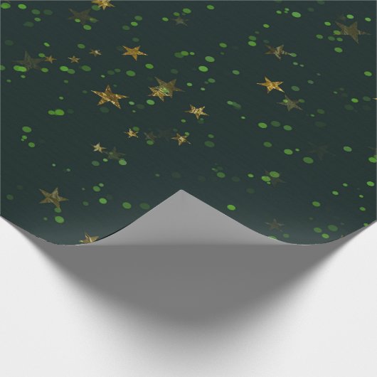 Woodland Cali Deep Green Stars Forest Gold Cadeaupapier (Hoek)