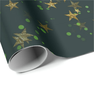 Woodland Cali Deep Green Stars Forest Gold Cadeaupapier