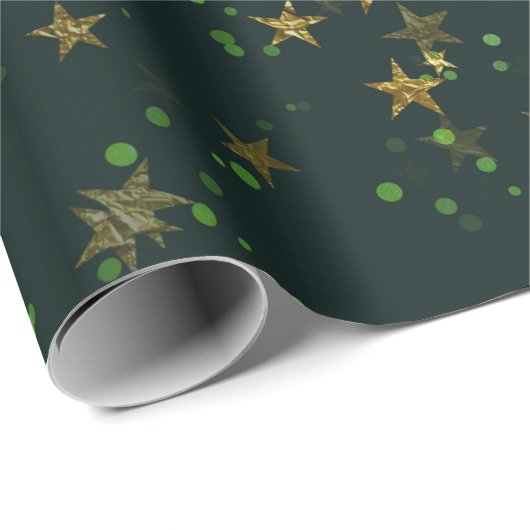Woodland Cali Deep Green Stars Forest Gold Cadeaupapier (Rol Hoek)