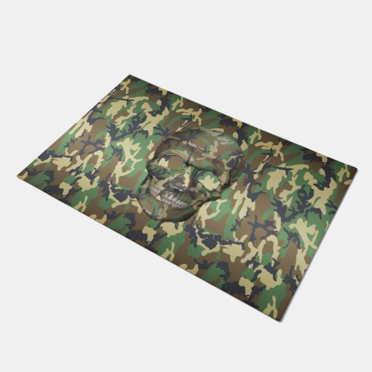 Woodland Camo 3D Skull Camouflage Pattern Deurmat (Schuin)