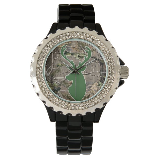 Woodland camo herten hoofd horloge (Voorkant)