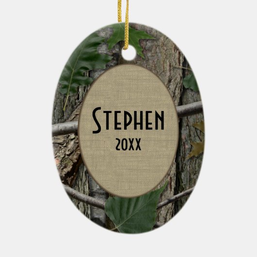 Woodland Camo Hunting Foto Keramisch Ornament (Achterkant)