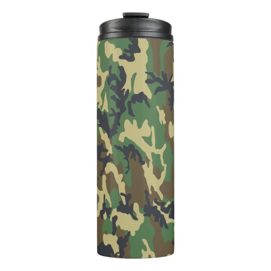 Woodland Camo Pattern Travel Mug Thermosbeker (Voorkant)