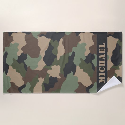 Woodland Camouflage Camo Khaki Tan Black Monogram Strandlaken (Voorkant)