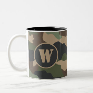 Woodland Camouflage Camo Khaki Tan Black Monogram Tweekleurige Koffiemok