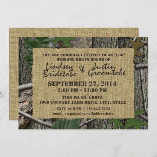 Woodland Camouflage en Burlap I Do Barbecue Kaart (Voorkant / Achterkant)