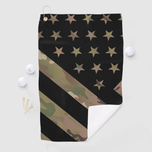 Woodland Camouflage I Flag Golfhanddoek (Insitu)