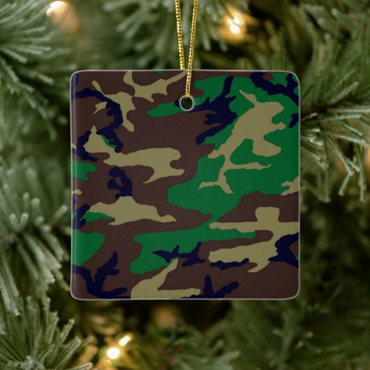Woodland Camouflage Porcelain Square Ornament (Boom)