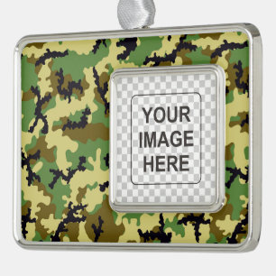 Woodland camouflage verzilverd omlijst ornament