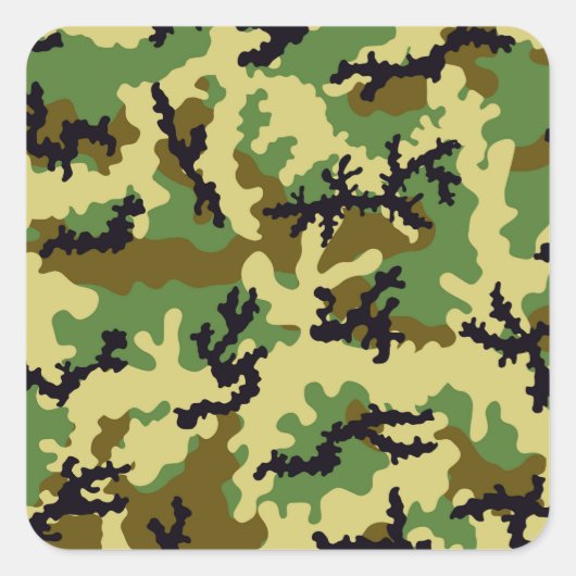 Woodland camouflage vierkante sticker (Voorkant)