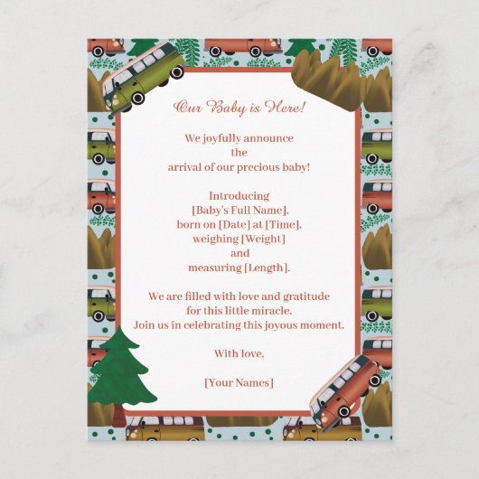 Woodland Camper Baby Jongen Aankondigingskaart (Voorkant)