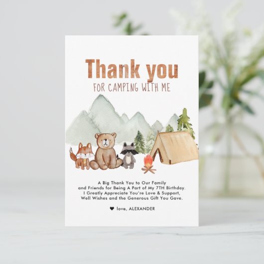 Woodland Campers Camping Verjaardag dank u kaart (Staand voorkant)