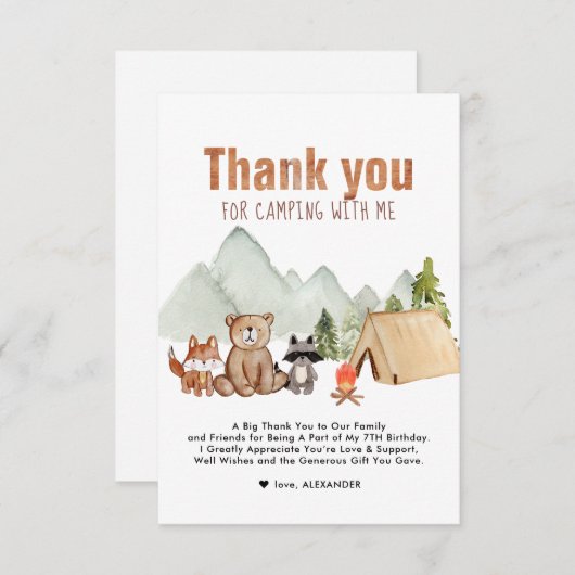 Woodland Campers Camping Verjaardag dank u kaart (Voorkant / Achterkant)