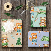 Woodland Camping Animals Kind Waterverf Patroon Inpakpapier Vel