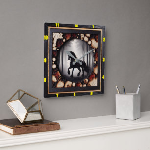 Woodland Canter gepersonaliseerde Charred Wood Fri Vierkante Klok