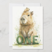 Woodland Capybara 1st Birthday Invitation Feestdagenkaart (Voorkant)