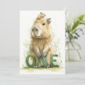 Woodland Capybara 1st Birthday Invitation Feestdagenkaart (Staand voorkant)