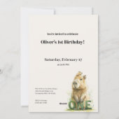 Woodland Capybara 1st Birthday Invitation Feestdagenkaart (Achterkant)