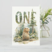 Woodland Capybara 1st Birthday Invitation Feestdagenkaart (Staand voorkant)