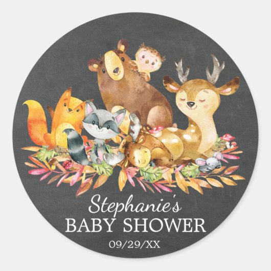 Woodland Chalkboard Baby shower Favor Sticker (Voorkant)