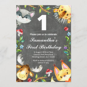 Woodland Chalkboard Birthday Invitation Kaart