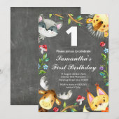 Woodland Chalkboard verjaardagsuitnodiging Kaart (Voorkant / Achterkant)